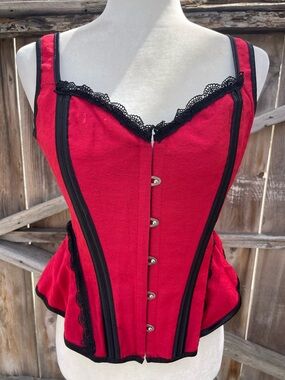Gothic Red & Black Overbust Corset Victorian Steampunk Lace Peplum XXL